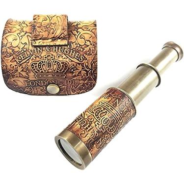 Imagem de Telescópio de latão pirata portátil náutico com caixa/estojo, marinheiro decoração de casa capitão pirata brinquedo presente (15 cm, Kelvin)