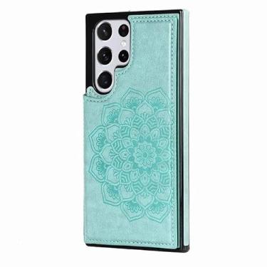 Imagem de Capa de couro para Samsung Galaxy S23 Ultra/S23 Plus/S23, capa flip traseira de flor, capa de telefone carteira feminina com compartimento para cartão, verde, S23 6,1"