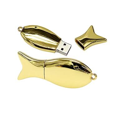 Imagem de Flash Drive USB em forma de peixe de 16 GB, unidades USB cartão de memória, pen drive USB 2.0, pen drive, pen drive, armazenamento de data, disco com zíper, pendrive (dourado)