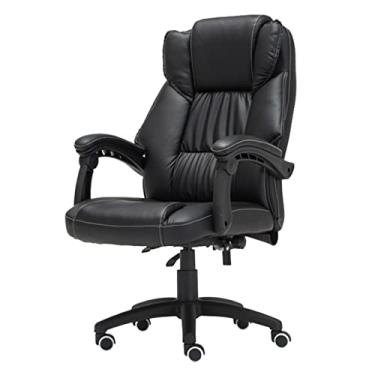 Imagem de Cadeira de escritório ergonômica cadeira de escritório executiva com encosto alto para escritório com braços - cadeira de mesa giratória macia de couro preto com rodas cadeira de computador