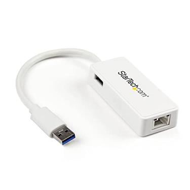 Imagem de StarTech. Com adaptador USB 3.0 para Gigabit Ethernet NIC c/porta USB (branca) - NIC USB 3.0-10/100/1000 Mbps adaptador LAN USB 3.0 (USB31000SPTW)
