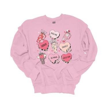 Imagem de Trenz Shirt Company Moletom feminino Tumbler Dia dos Namorados Sweet Heart Cups Moletom com gola redonda, Rosa claro, XXG