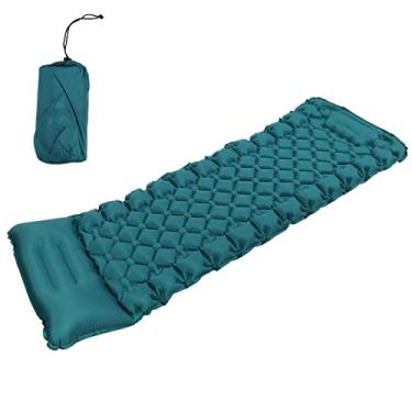 Imagem de Colchão De Ar Portátil Para Acampamento Com Inflação Operada Por Pés - Design De Travesseiro Curvo Ergonômico, Almofada De Dormir Inflável Azul Pavão