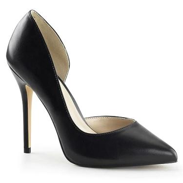 Imagem de PROMI Sapatos femininos de salto alto damasco 13 cm bico fino cem sapatos simples de boca rasa, Preto fosco, 44