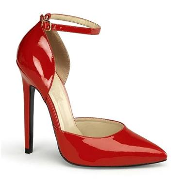 Imagem de PROMI Sapatos de salto alto 13 cm bico fino salto fino fivela sapatos pretos sapatos de trabalho, Vermelho, 37