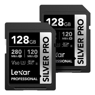 Imagem de Lexar Cartão SD profissional SILVER PRO de 128 GB (2-PK), UHS-II, C10, U3, V60, Full HD, 4K, até 280 MB/s cartão de memória SDXC de leitura, para fotógrafo profissional, videógrafo, entusiasta