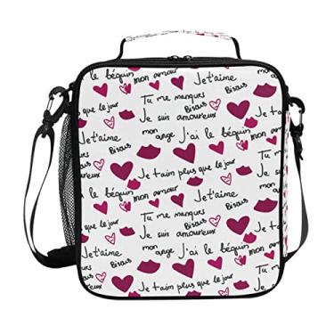 Imagem de Love Lettering Doodle Pattern Lancheira branca para meninas meninos pequena lancheira térmica infantil lancheira escolar escritório mulheres lancheira