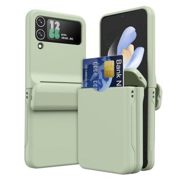 Imagem de HAZARA Capa ultrafina para Samsung Galaxy Z Flip 5, capa de dobradiça automática com compartimento para cartão, capa de telefone de proteção total, verde