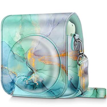 Imagem de Fintie Capa Protetora Para Câmera Instantânea Fujifilm Instax Mini 12-Capa de Bolsa de Couro Vegano Premium com Alça Ajustável Removível, Mármore Esmeralda