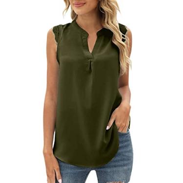 Imagem de Camiseta feminina de renda, estampada, para treino, plus size, sem mangas, linda, blusa de verão, boho, colete de festa, Verde militar, P