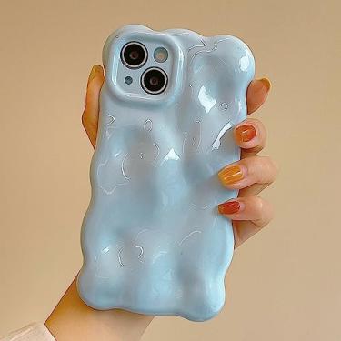 Imagem de UEEBAI Capa para iPhone 15 Plus 6,7 polegadas, linda cor sólida encaracolado forma de onda à prova de choque TPU macio bumper capa de telefone amortecedor, água doce, ondulação, silicone 3D, fina,