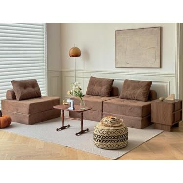 Imagem de N&V Sofá cama dobrável conversível de combinação , sofá de espuma sem braços, sofá de chão para sala de estar e quarto, cadeira com travesseiro (marrom, 89 x 89 cm)