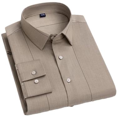 Imagem de Camisas masculinas de fibra de bambu listradas, manga comprida, macia, sem ferro, sem bolso frontal, blusa de ajuste regular, 1008-bl-5, M