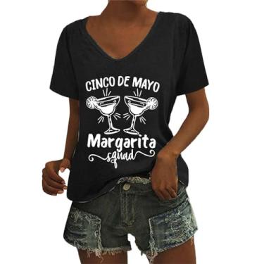 Imagem de Camisetas femininas De Mayo com estampas modernas mexicanas engraçadas, roupas de festa de verão, Preto, G
