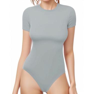 Imagem de MANGOPOP Body feminino de manga curta, gola redonda, camisetas básicas, Elefante cinza, P