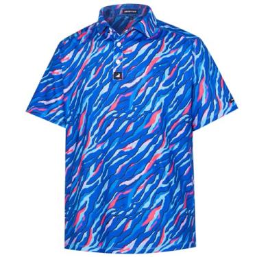 Imagem de SURF CUZ Camisa de golfe com absorção de umidade para homens, camisa polo dry fit, manga curta, estampada, desempenho, elasticidade em 4 direções, 14 Zebra azul, P