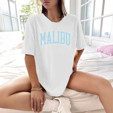 Imagem de Camisa Camiseta Feminina Estampada Malibu 100% Algodão Fio 30.1 Penteado - Branco  feminino