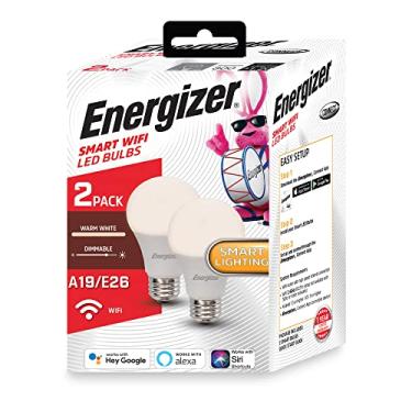 Imagem de Energizer — Lâmpada LED Smart Wi-Fi, branco quente, 60 W, 800 lúmens, compatível com Alexa, Google Assistant e Siri, controle de qualquer lugar com aplicativo, agendamentos personalizados, pacote com 2