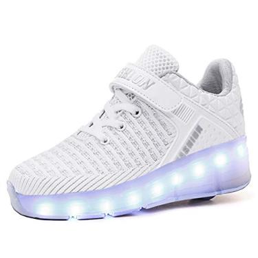 Imagem de Ylllu Tênis infantil de patins LED com luz de roda única para meninas, meninos e crianças, 8099-Branco, 5.5 Big Kid