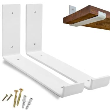 Imagem de rio design99 – 40cm - mão francesa cantoneira invertida – branca – ferro aço suporte para prateleira reforçada resistente industrial madeira bancada estante – 400mm