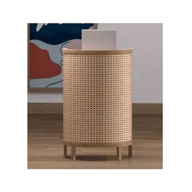 Imagem de Reception Desk With Counter Mesa de recepção de tecelagem de bambu com mesa frontal de balcão para salão de beleza de loja de lobby de escritório(Size:39.3x19.6x39.3in)