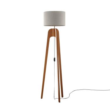 Imagem de Luminária de Chão Tripé Paris Madeira Maciça Cupula Palha Branco 