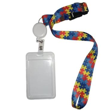 Imagem de Genérico Cordão Autismo Quebra Cabeça + Porta Crachá Clip + Porta Bilhete Único Abre E Fecha Autista