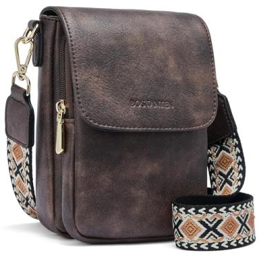 Imagem de BOSTANTEN Bolsas pequenas transversais femininas para celular, carteira de couro com compartimentos para cartões, Café A04, Bolsa para celular