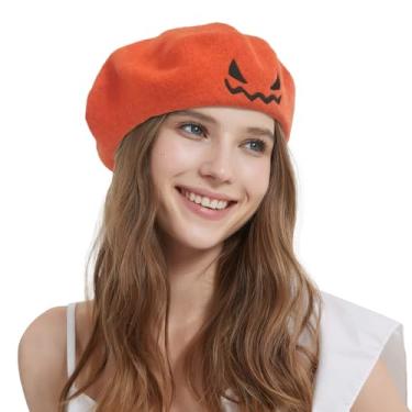 Imagem de ZARSIO Boina engraçada de Halloween, boina francesa, chapéu de pintor de artista de inverno, Laranja, 7 1/4