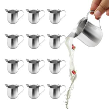 Imagem de Jarra pequena de 85 g, cremes de aço inoxidável, dispensador de creme, mini jarra com bico para creme, leite, molho de salada, xarope de bordo, pacote com 12