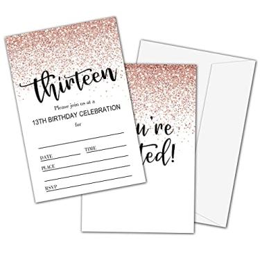 Imagem de Lesixur Cartões de convite de festa de aniversário para crianças, convites de festa, cartões para meninas meninos, celebração de festa para adolescentes, cartões de aniversário de 13 anos, 20 cartões