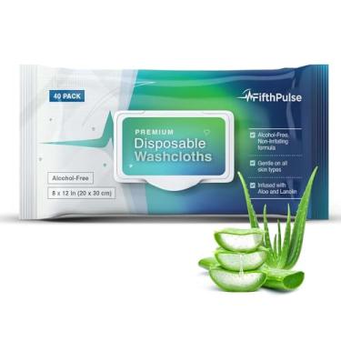 Imagem de Toalhetes corporais descartáveis para adultos (1 pacote com 40) - Lenços umedecidos para banho de adultos com infusão de aloe e lanolina - Lenços para adultos sem álcool para idosos extragrande - 20 x