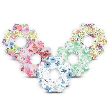 Imagem de ExpressionMed - Adesivos para Libre 3 e Libre 3 Plus (pacote com 5) - Feito nos EUA, à prova d'água, não desfia, fitas de sensor CGM pré-cortadas (pacote variado de flores pastel - formato de flor)