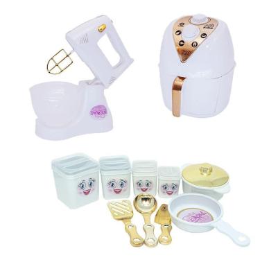Imagem de Kit Casinha Princesa Menina Branco Air Fryer Batedeira 11Pç