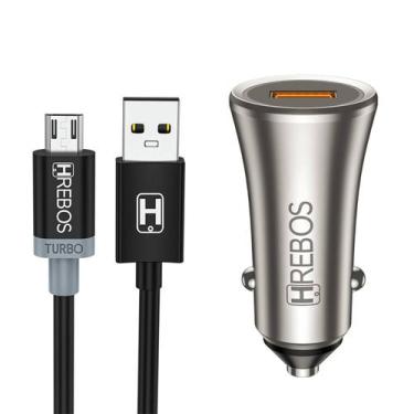 Imagem de Carregador Veicular Carro Turbo 18w + Cabo Micro Usb V8 3.0a - HREBOS