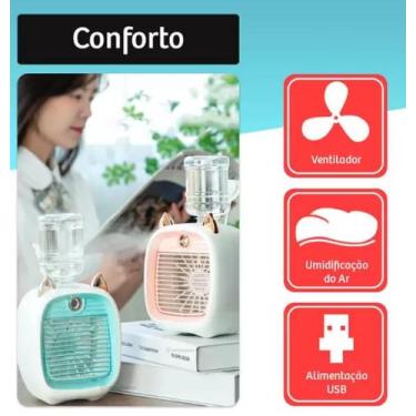 Imagem de Ventilador Mini Climatizador Umidificador Portátil Gatinho  - Littlefo