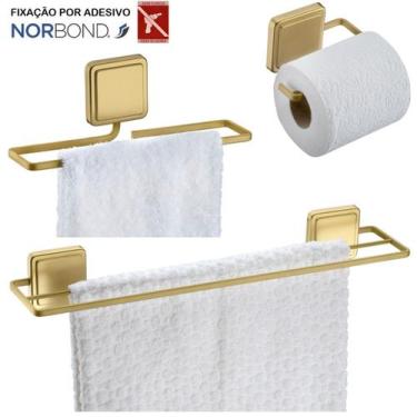 Imagem de Kit Toalheiro Duplo Porta Toalha Rosto Suporte Papel Higiênico Banheir