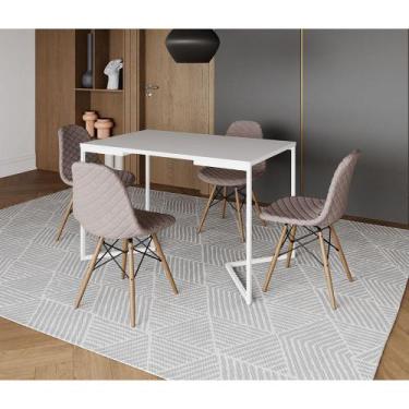 Imagem de Mesa Jantar Industrial + 4 Cadeiras Estofada Nude Médio Madeira Tampo 