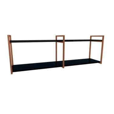 Imagem de Nicho Industrial 2 Prateleiras Grécia Ferro Cobre Tampo Preto 100cm  -