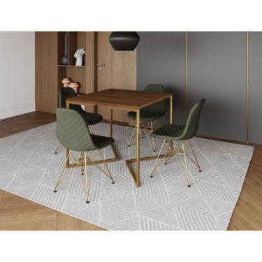 Imagem de Mesa Jantar Industrial Base V 90cm Quadrada Amêndoa C/ 4 Cadeiras Base