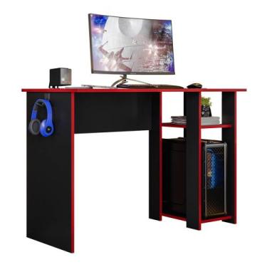 Imagem de Mesa Para Computador DMX-500 108cm PC Gamer Setup Preto Vermelho - Des