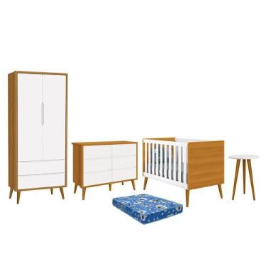 Imagem de Dormitório Theo 2 Portas, Cômoda 6 Gavetas, Berço, Mesa de Canto com P