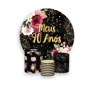 Imagem de Painel De Festa Redondo 1,50x1,50 + Trio De Capas Cilindro - Meus 90 A