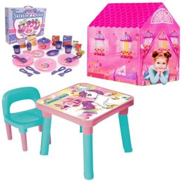 Imagem de Mesinha Infantil Cadeira Unicórnio + Barraca e Jantarzinho - Monte Líb