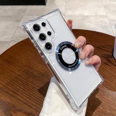 Imagem de Capa de telefone magnética transparente de luxo para Samsung Note 20 10 S24 Ultra S23 Plus S22 S21 S20 FE Capa de carregamento sem fio magnética banhada a ouro, T, para Galaxy S24