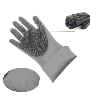 Imagem de Luva Silicone Limpeza Mágico Cozinha Multiuso Lava Louça Par Cinza - O