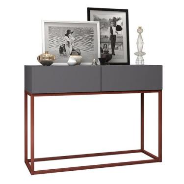 Imagem de Aparador Eros Cinza 90cm Estilo Industrial 2 Gavetas Pés de Ferro Cobr