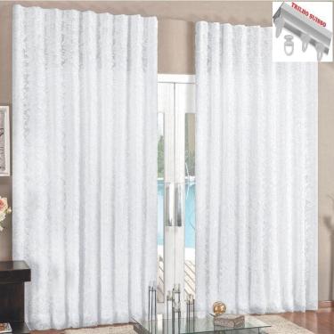 Imagem de Cortina Rendada Com Forro Voal 4 Metros Para Trilho Suisso - Branca