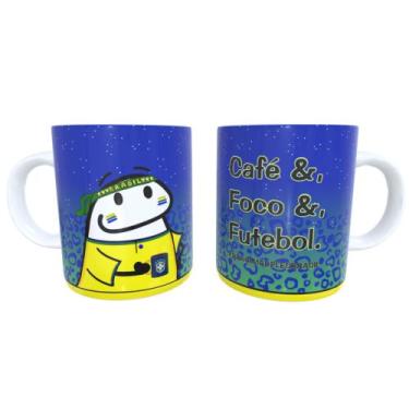 Imagem de Caneca cerâmica Café & Foco & Futebol! azul e amarelo - Live