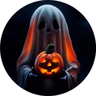 Imagem de Decoração Festa Halloween Painel Redondo Sublimado Fantasma Grande 1,5